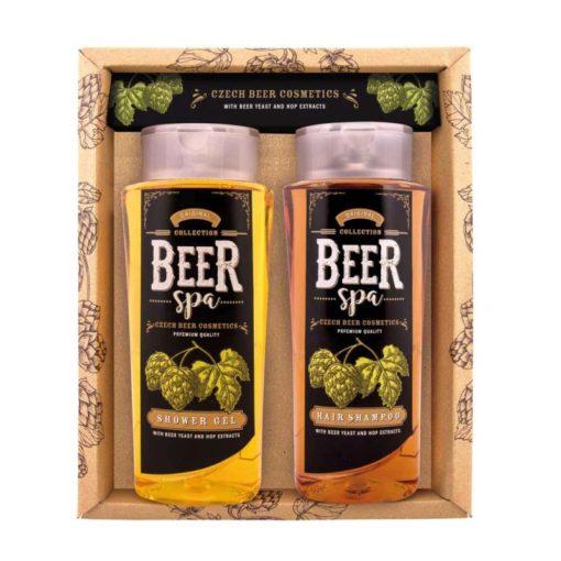 Darčeková kazeta Beer Spa pivná kozmetika pre mužov i ženy, obsahuje extrakty z pivných kvasníc a chmeľu. Sprchový gél 250 ml, šampon