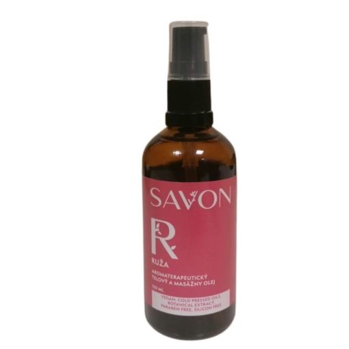 Telový masážny olej Ruža je prírodná kozmetika zo Slovenska. Obsahuje argánový, jojobový a olej z japonskej kamélie. Vyhladzuje suchú pokožku,