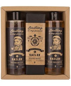 Darčeková kazeta SAILOR - originálny darček pre muža. Sprchový gél, šampón, toaletné mydlo s výťažkom z pivných kvasníc a chmeľu. Prírodná kozmetika