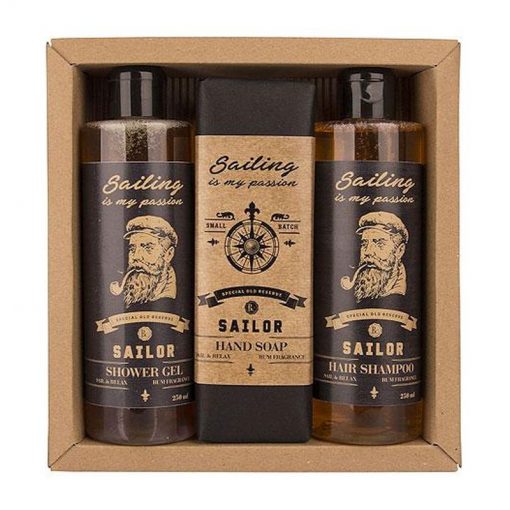 Darčeková kazeta SAILOR - originálny darček pre muža. Sprchový gél, šampón, toaletné mydlo s výťažkom z pivných kvasníc a chmeľu. Prírodná kozmetika
