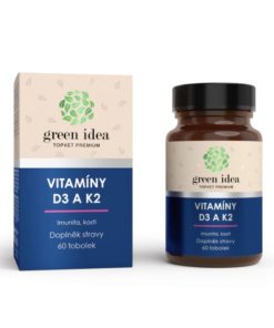 Vitamíny D3 a K2 v tobolkách - imunita, svaly, kĺby, zuby, kosti. Vitamín K prispieva k normálnej zrážanlivosti krvi.