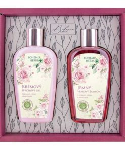 Darčeková kazeta Ruža šípková Bohemia Herbs - prírodná kozmetika s extraktom z kvetov ruže a šípok. Obsahuje krémový sprchový gél a šampón