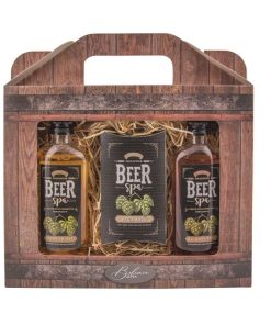 Darčeková pivná kazeta Beer Spa - pivná kozmetika pre mužov i ženy, obsahuje extrakty z pivných kvasníc a chmeľu. Sprchový gél 250 ml, šampon