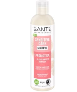 BIO šampón Sensite Care SANTE pre citlivú pokožku hlavy s probiotikami a trojitým proteínovým komplexom. Vhodné pre ekzematikov, bez silikonu