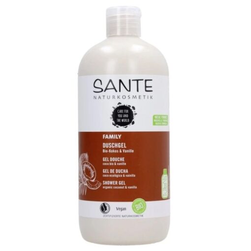 BIO sprchový gél Family kokos a vanilka, 100% prírodná bio kozmetika. Obsahuje hydratačné aloe vera. Čisto prírodná kozmetika
