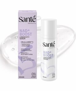 NAD+ Boost Longevity sérum Sante vyhladzujúce s bakuchiolom zvyšuje syntézu kolagénu a pomáha predchádzať prvým príznakom starnutia.